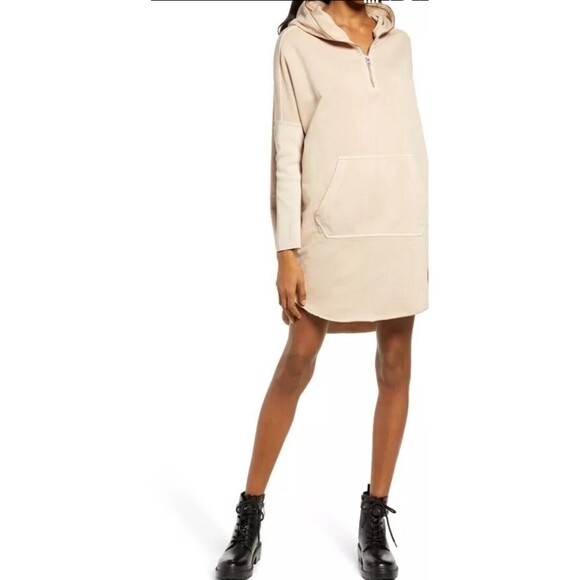 All Saints Xonda Beige Long Sleeve Cotton Hoodie Dress Size Small - Picture 8 of 12